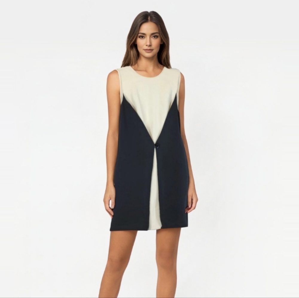 Michael Kors Sheath Dress Womens 10 Black Off White Wedding Guest Cocktail Mini